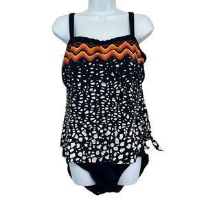 Maxine of Hollywood One Piece Black White Retro Trim Swimsuit Size 16